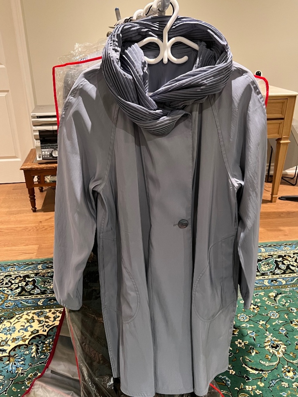 Raincoat with fancy hood